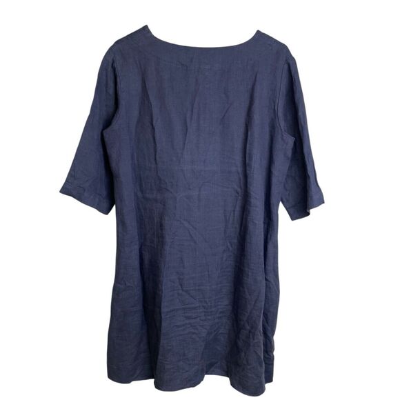 Len OK Medium 100% Linen Blue Purple Shirt Dress Pockets 3/4 Sleeves Belarus - Picture 2 of 10